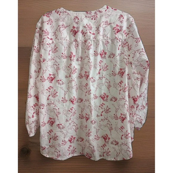 Lucky Brand Floral Printed Peasant Top Red White Cottagecore 100% Cotton Size XL - Picture 2 of 5